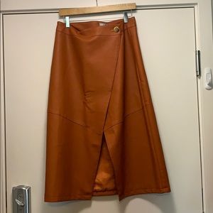 Brown leather midi skirt